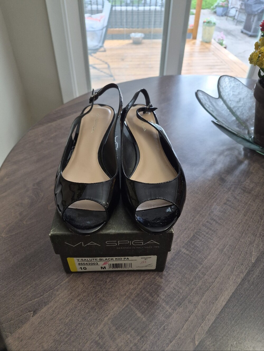 Via Spiga Black Patent Open-Toe Slingback Heels with Ankle Strap Size 10 In Box